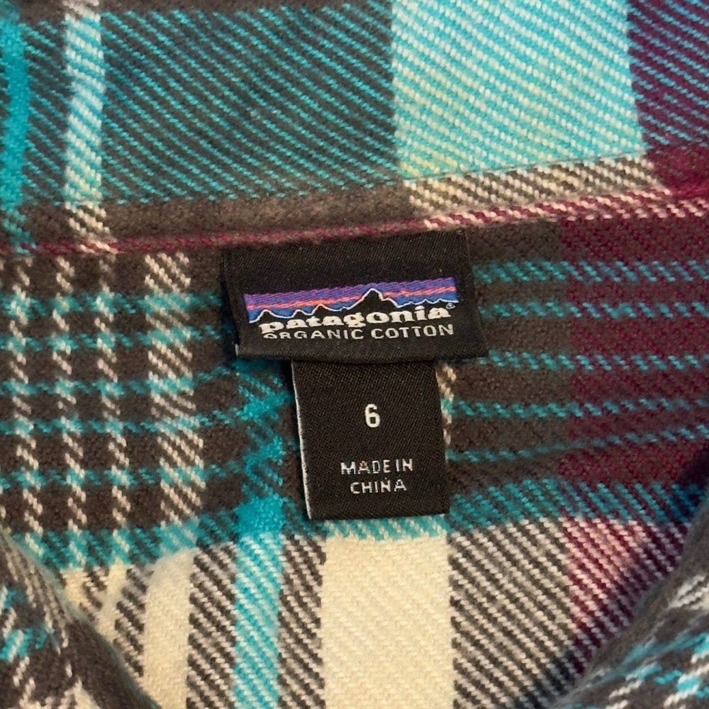 Patagonia Womens Organic Cotton Flannel Plaid Button Down Shirt Teal Purple Sz 6 - Picture 5 of 9
